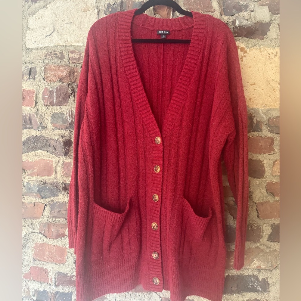 Torrid Red Button-Up Women's Sweater - Size 0 (L)